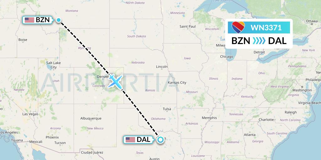 WN3371 Southwest Airlines Flight Map: Bozeman to Dallas