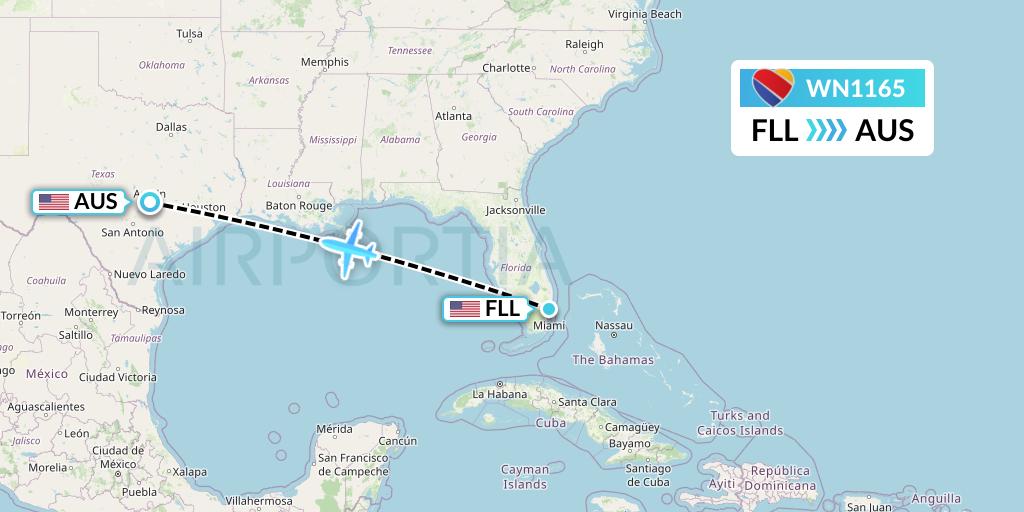 WN1165 Southwest Airlines Flight Map: Fort Lauderdale to Austin