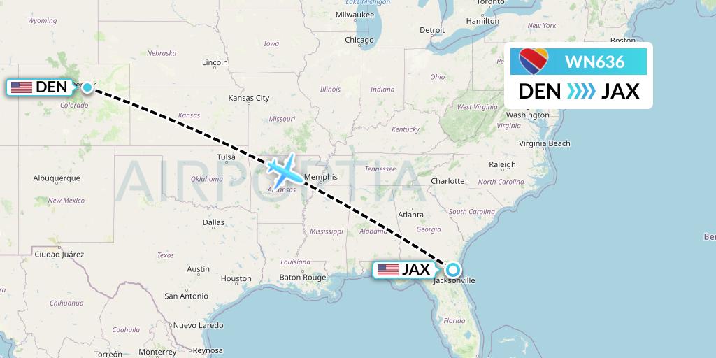WN636 Southwest Airlines Flight Map: Denver to Jacksonville
