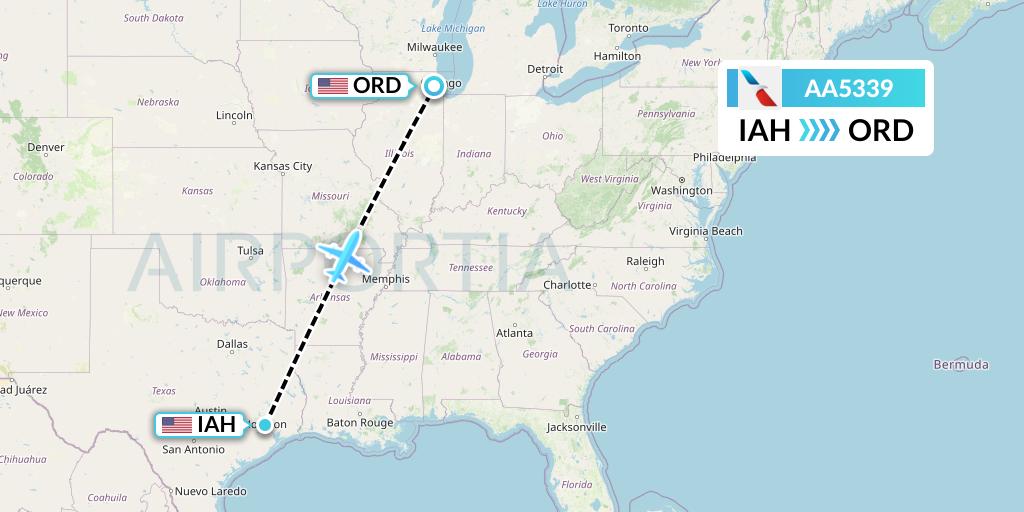AA5339 American Airlines Flight Map: Houston to Chicago