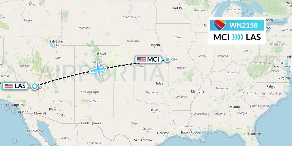 WN2158 Southwest Airlines Flight Map: Kansas City to Las Vegas