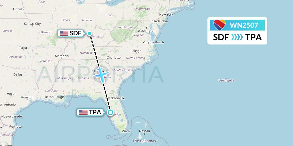 WN2507 Southwest Airlines Flight Map: Louisville to Tampa