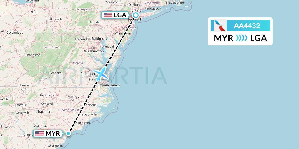 AA4432 American Airlines Flight Map: Myrtle Beach to New York