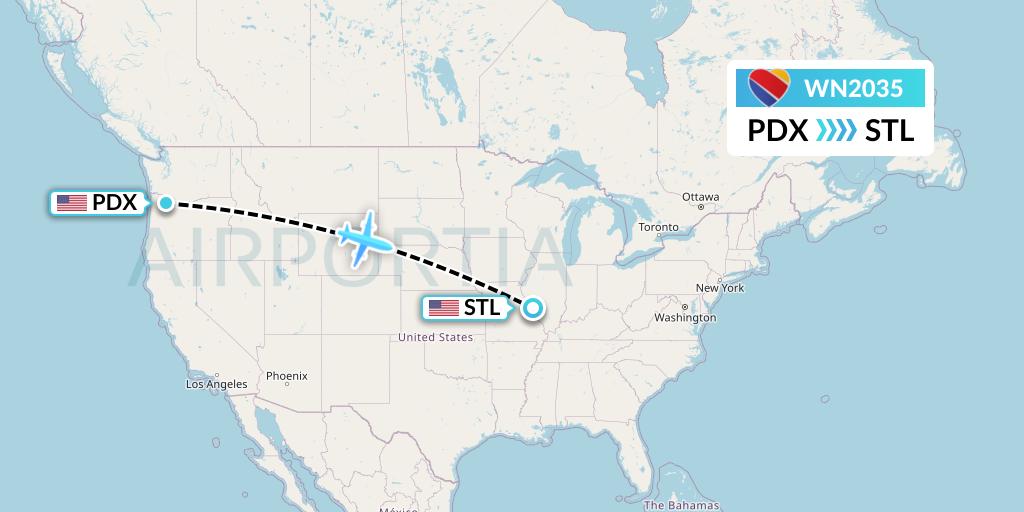 WN2035 Southwest Airlines Flight Map: Portland to St. Louis