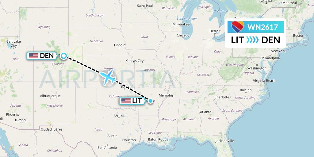 WN2617 Southwest Airlines Flight Map: Little Rock to Denver