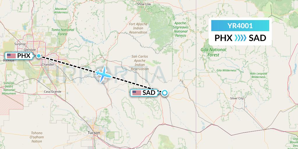 YR4001 Scenic Airlines Flight Map: Phoenix to Safford