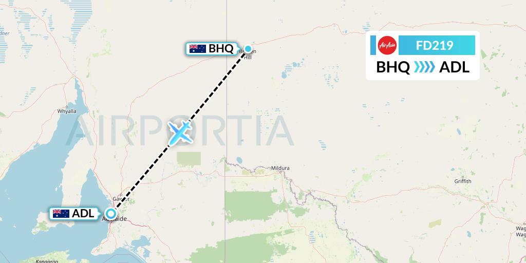 FD219 Thai AirAsia Flight Map: Broken Hill to Adelaide