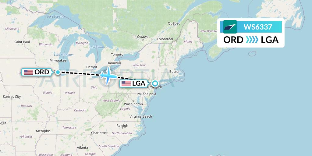 WS6337 WestJet Flight Map: Chicago to New York