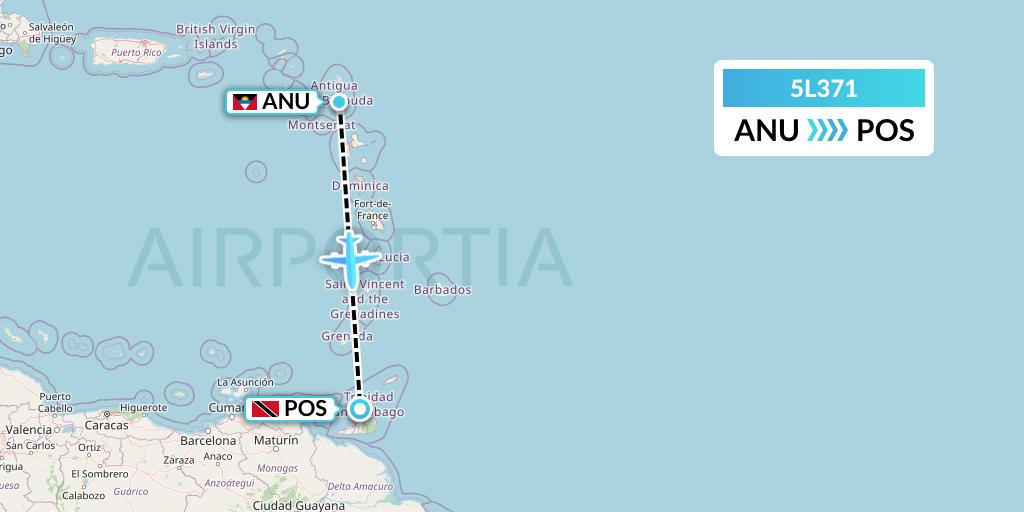 5L371 Fly Salone Airlines Limited Flight Map: Antigua to Port of Spain