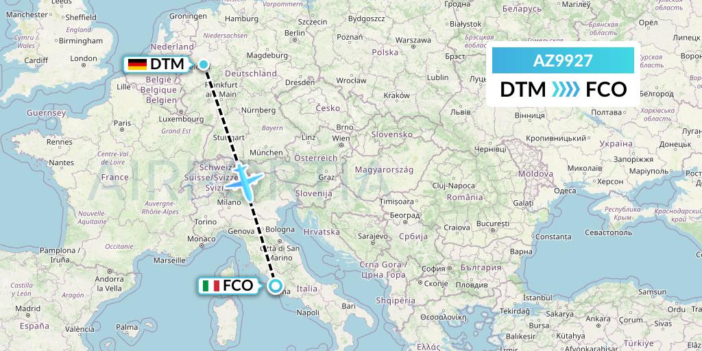 AZ9927 ITA Airways Flight Map: Dortmund to Rome