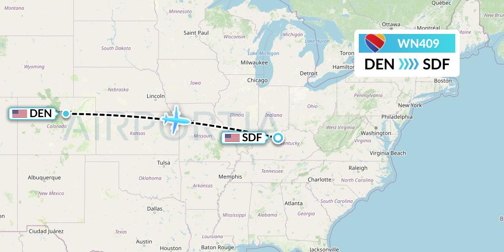 WN409 Southwest Airlines Flight Map: Denver to Louisville