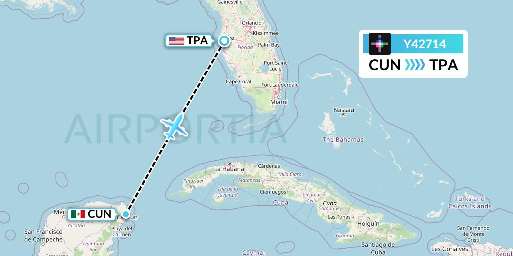 Y42714 Volaris Flight Map: Cancun to Tampa