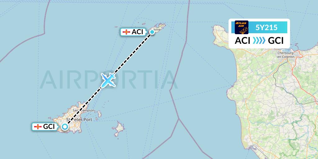5Y215 Atlas Air Flight Map: Alderney to Guernsey