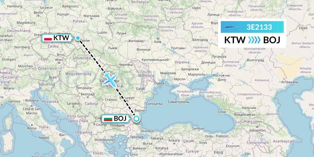 3E2133 Air Choice One Flight Map: Katowice to Burgas