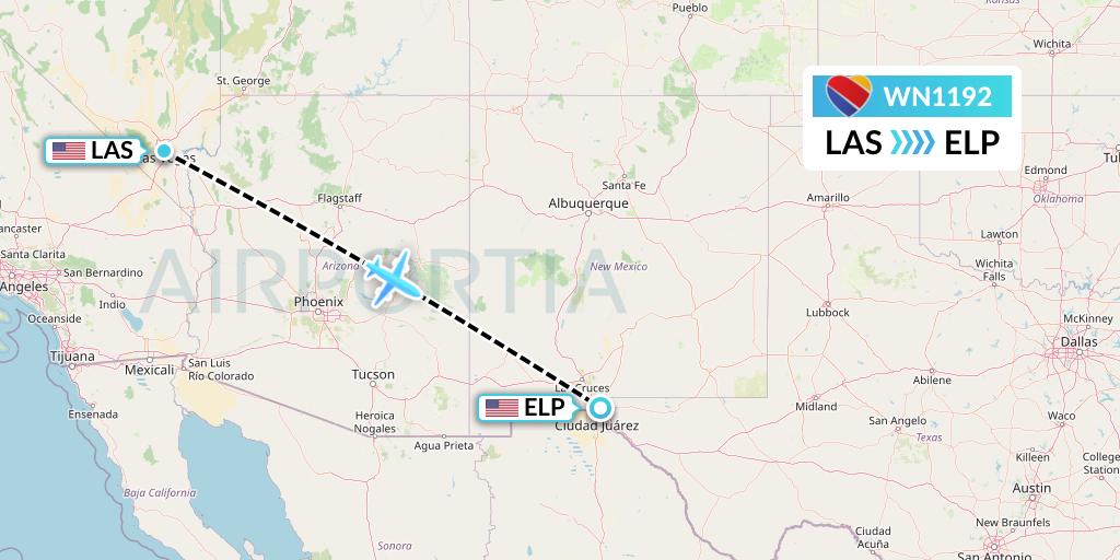 WN1192 Southwest Airlines Flight Map: Las Vegas to El Paso