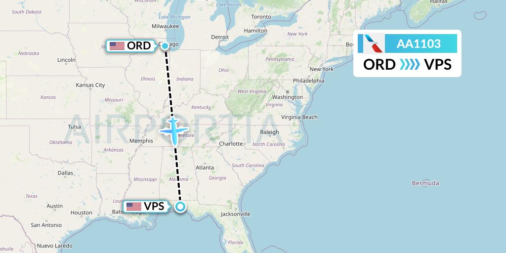 AA1103 American Airlines Flight Map: Chicago to Valparaiso