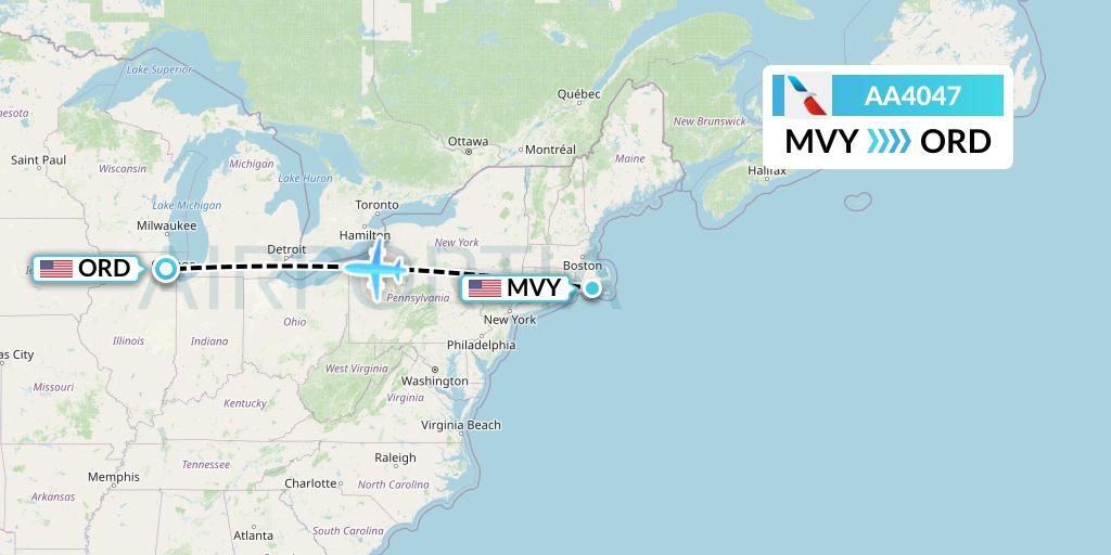 AA4047 American Airlines Flight Map: Martha's Vineyard to Chicago
