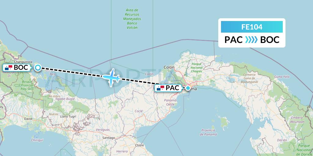 FE104 748 Air Services Flight Map: Panama City to Isla Colon