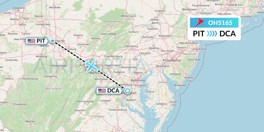 OH5165 PSA Airlines Flight Map: Pittsburgh to Washington