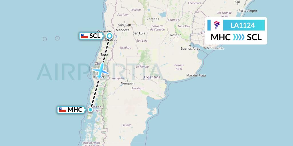 LA1124 LAN Airlines Flight Map: Castro to Santiago