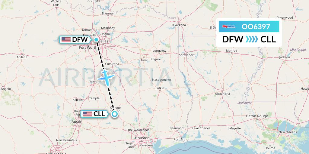 OO6397 SkyWest Airlines Flight Map: Dallas to College Station