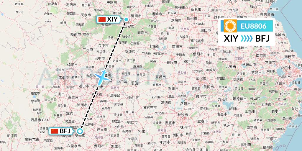 EU8806 Chengdu Airlines Flight Map: Xi'an to Bijie