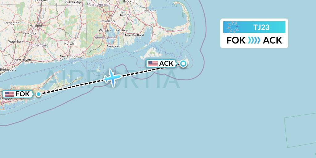 TJ23 Tradewind Aviation Flight Map: Westhampton Beach to Nantucket
