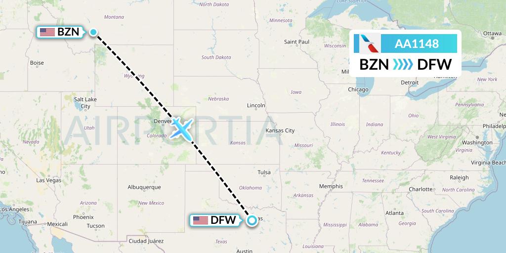 AA1148 American Airlines Flight Map: Bozeman to Dallas