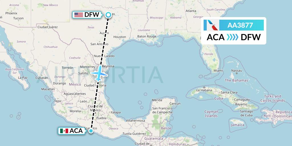 AA3877 American Airlines Flight Map: Acapulco to Dallas