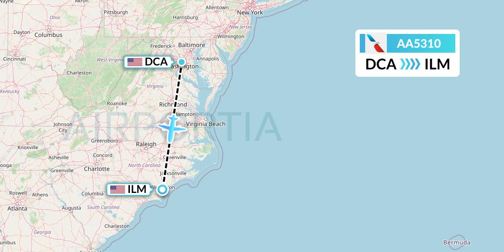 AA5310 American Airlines Flight Map: Washington to Wilmington