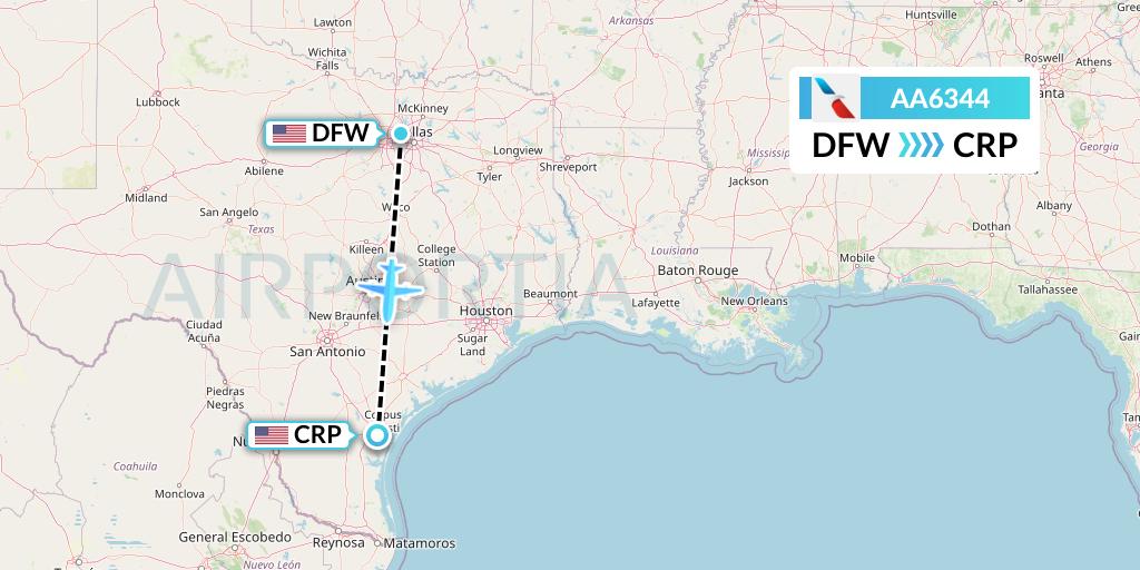AA6344 American Airlines Flight Map: Dallas to Corpus Christi