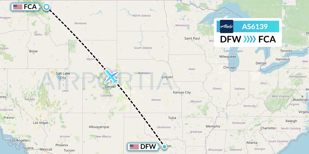 AS6139 Alaska Airlines Flight Map: Dallas to Kalispell