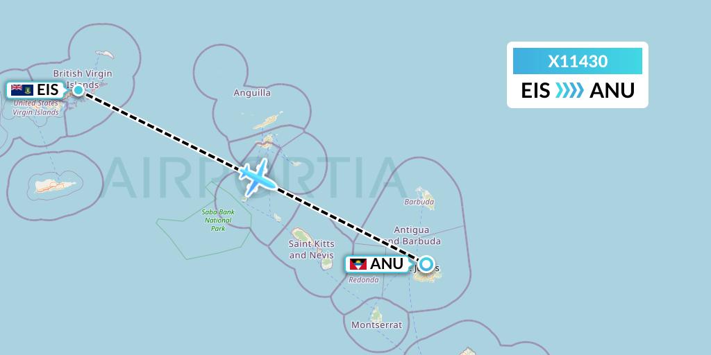 X11430 Nik Airways Flight Map: Beef Island to Antigua