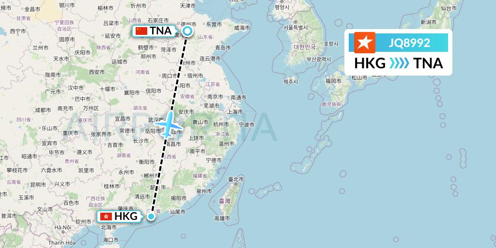 JQ8992 Jetstar Airways Flight Map: Hong Kong to Jinan