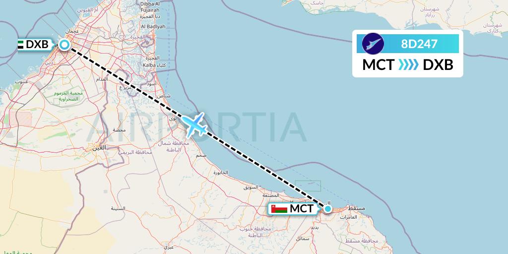 8D247 FitsAir Flight Map: Muscat to Dubai