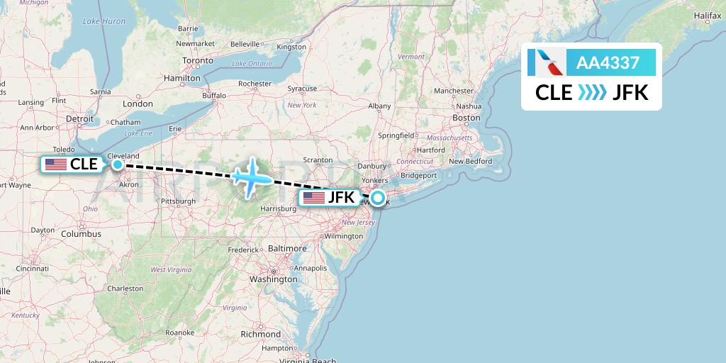 AA4337 American Airlines Flight Map: Cleveland to New York