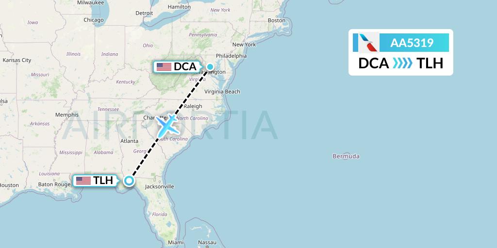 AA5319 American Airlines Flight Map: Washington to Tallahassee