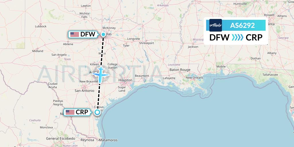 AS6292 Alaska Airlines Flight Map: Dallas to Corpus Christi