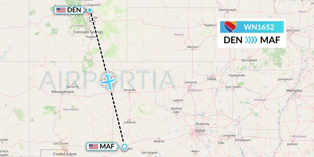 WN1652 Southwest Airlines Flight Map: Denver to Midland