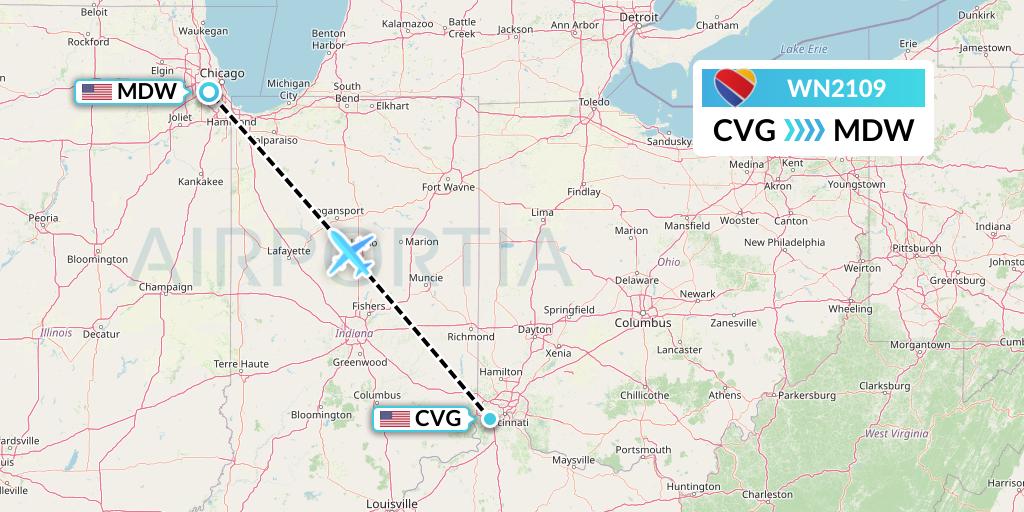 WN2109 Southwest Airlines Flight Map: Cincinnati to Chicago