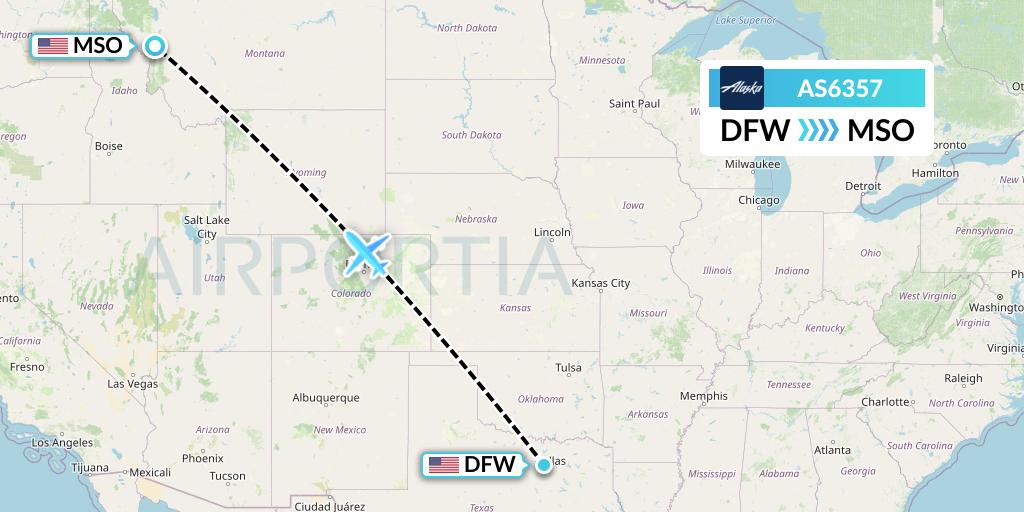 AS6357 Alaska Airlines Flight Map: Dallas to Missoula