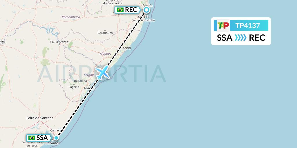 TP4137 TAP Portugal Flight Map: Salvador to Recife