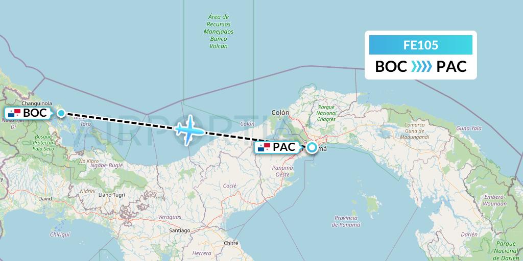 FE105 748 Air Services Flight Map: Isla Colon to Panama City