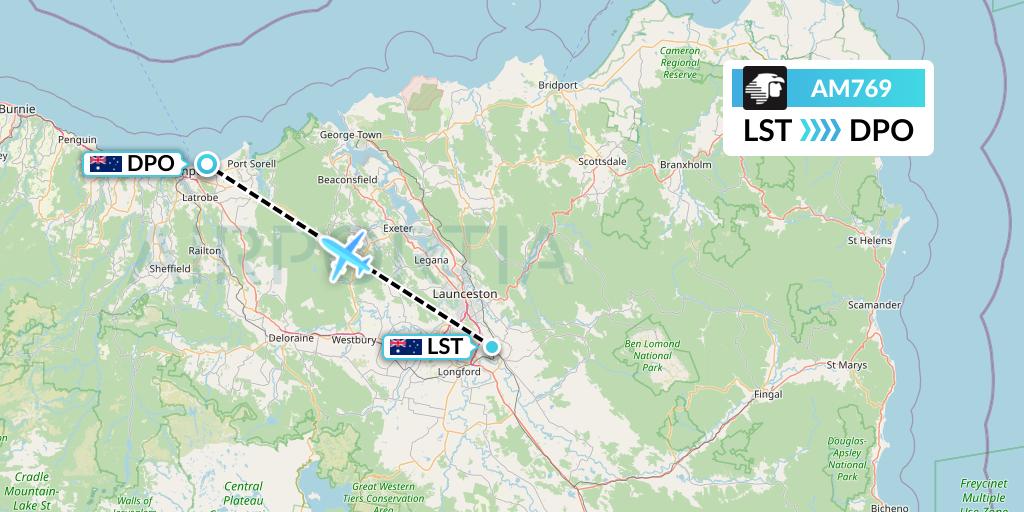 AM769 Aeromexico Flight Map: Launceston to Devonport