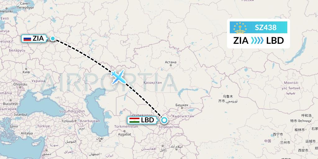 SZ438 Somon Air Flight Map: Moscow to Khudzhand
