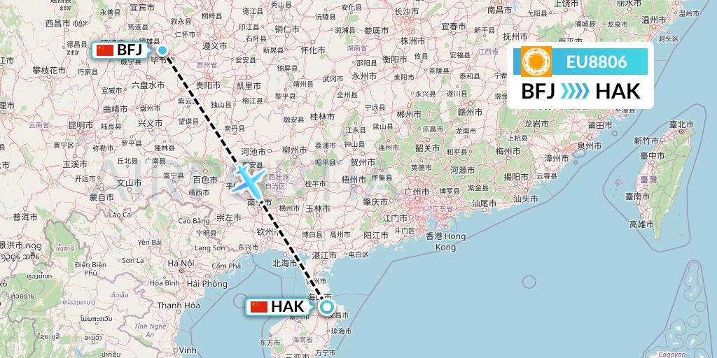 EU8806 Chengdu Airlines Flight Map: Bijie to Haikou