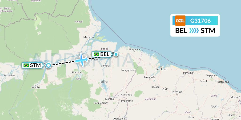 G31706 GOL Transportes Aeros Flight Map: Belem to Santarem