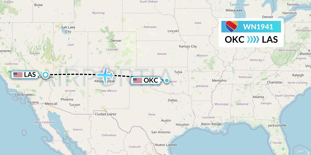 WN1941 Southwest Airlines Flight Map: Oklahoma City to Las Vegas