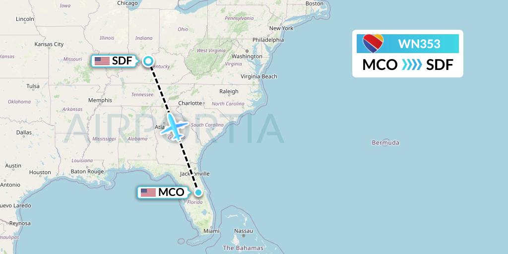 WN353 Southwest Airlines Flight Map: Orlando to Louisville