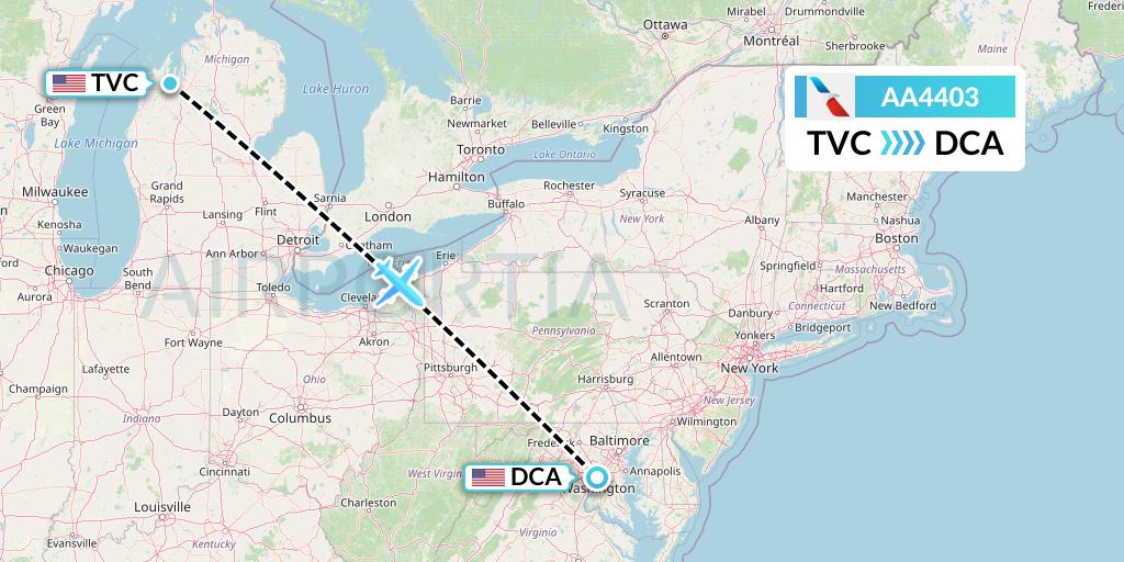AA4403 American Airlines Flight Map: Traverse City to Washington